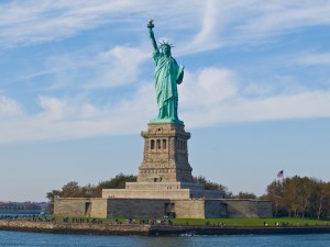 Statue of Liberty seen from the Circle Line ferry, Manhattan, New York