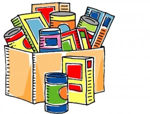 Drawing of a box of canned goods and non-perishable food items