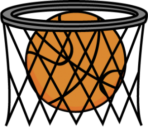 drawing of a basketball in a hoop