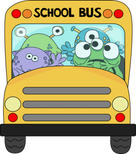 graphic of cute aliens in a bus