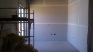 Principal's Office- No ceiling yet but four walls and a window!