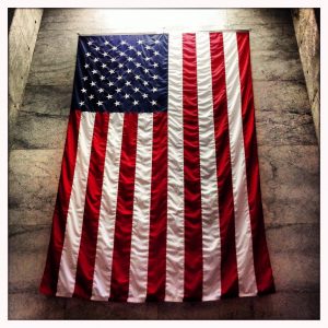 American flag hanging on wall