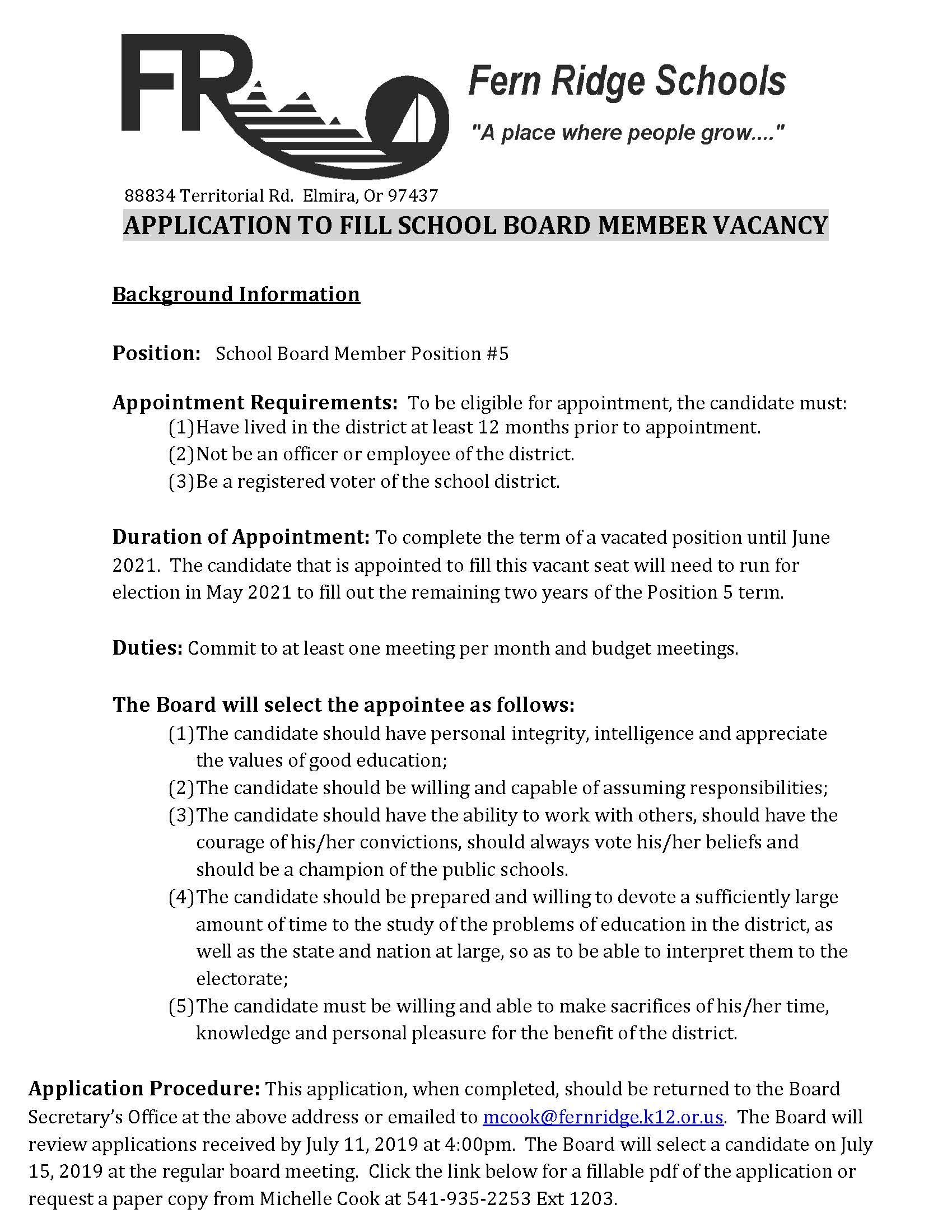 School Board Vacancy Information