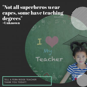 Teacher Appreciation quote with photo of girl standing in front of a blackboard with chalk pictures