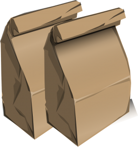 Drawing of two brown lunch sacks