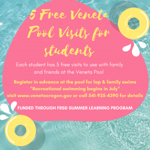 pool water background with information on 5 free pool visits for FRSD students