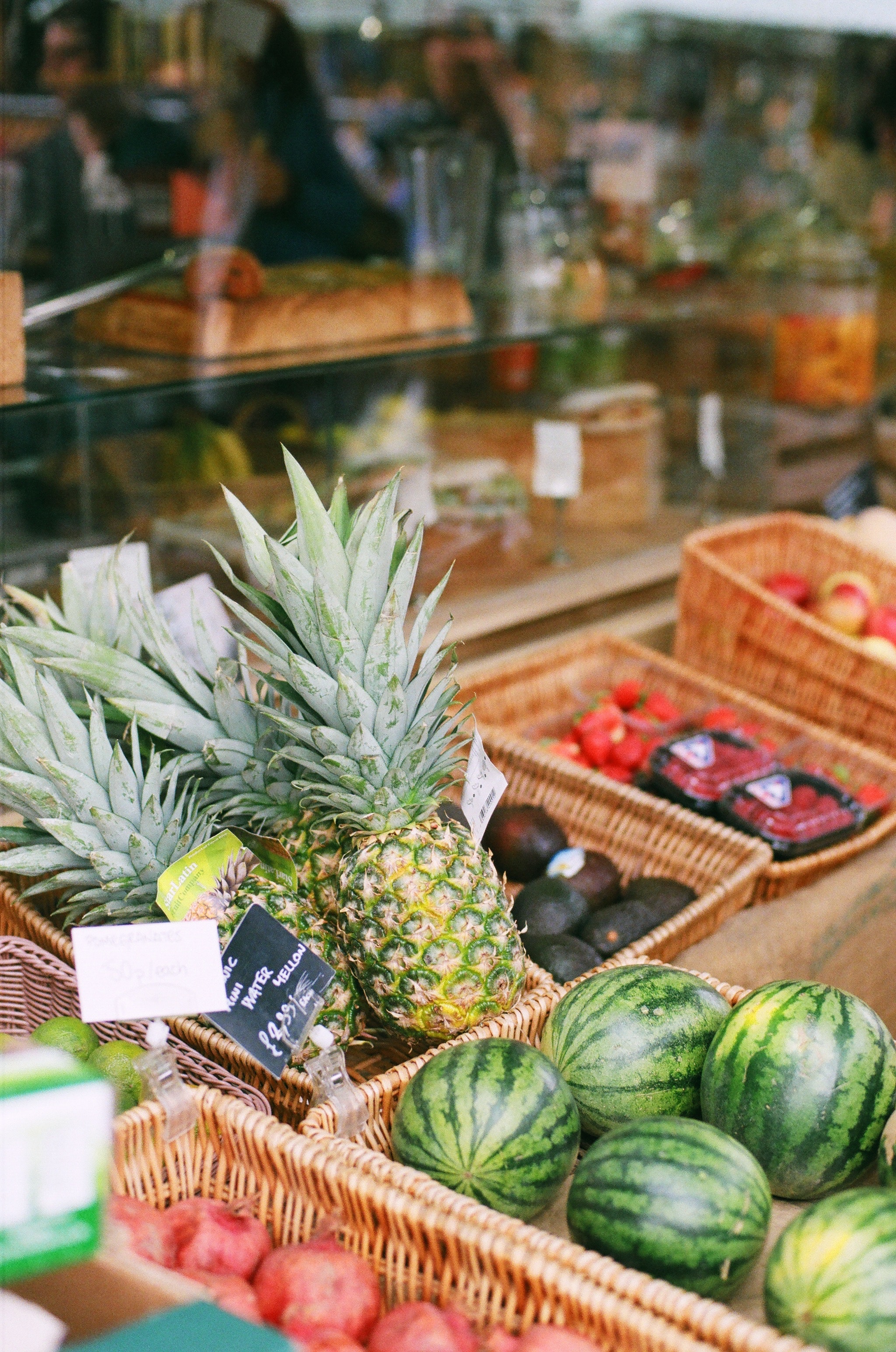 Fruit in baskets at a grocery store